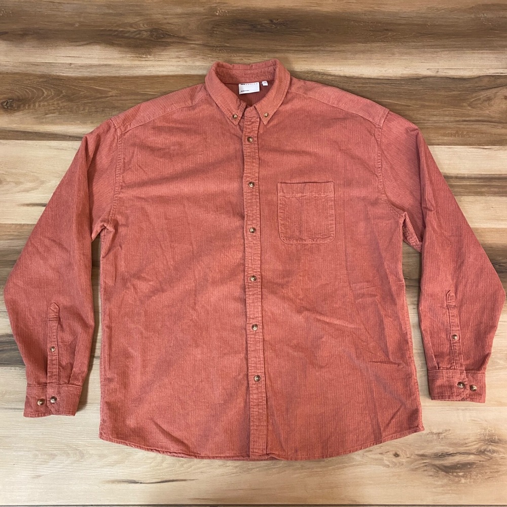 ASOS DESIGN Corduroy Shirt Large Oversized Long Sleeve Cotton Terracotta Pink